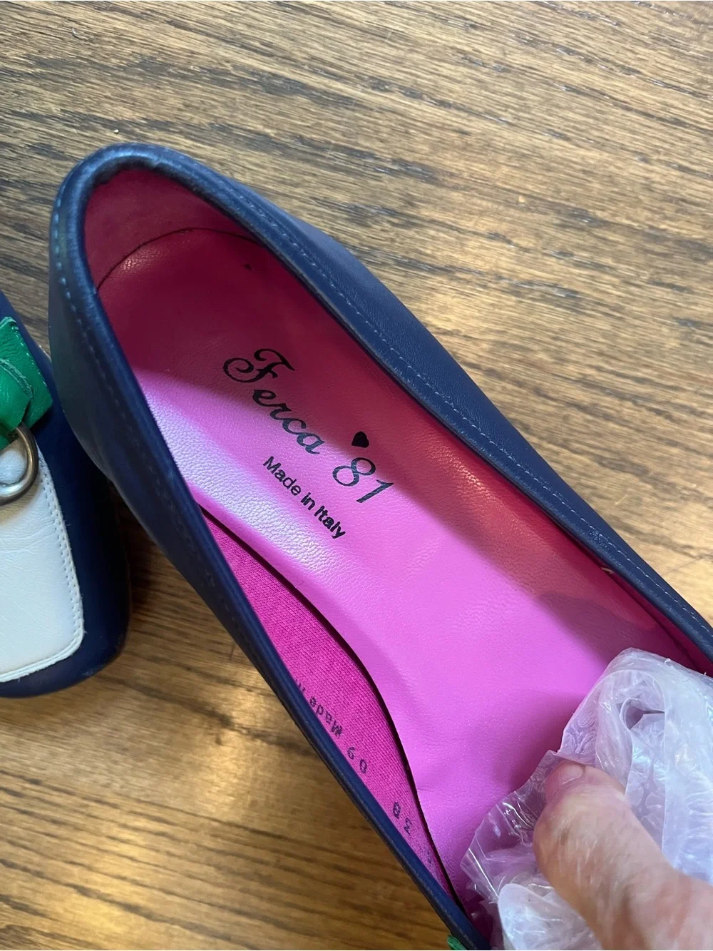 Women's Two-Tone Leather Loafers in Navy, Cream & Green